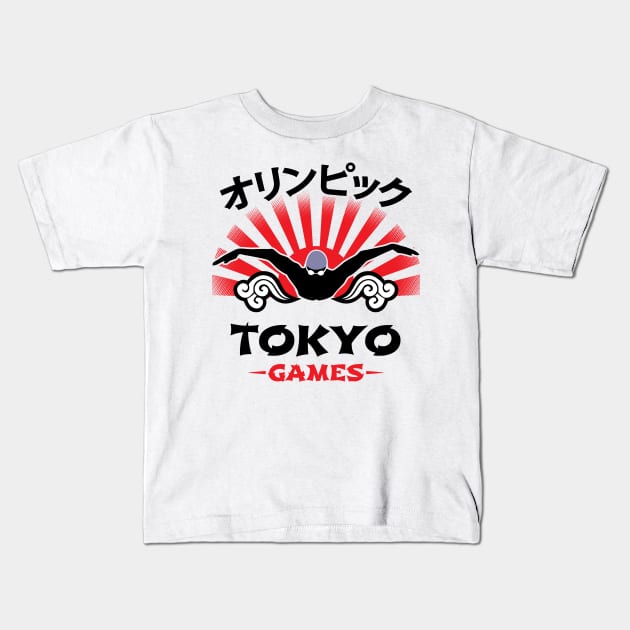 Mens Butterfly Swimmer Tokyo Olympics Swimming Fan Kids T-Shirt by atomguy